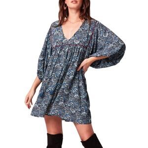 Band of the Free Mallory Deep Teal Aqua Floral Babydoll Mini Dress Women’s XS